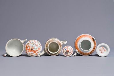Three Chinese teapots and covers with dragon designs, 19/20th C.
