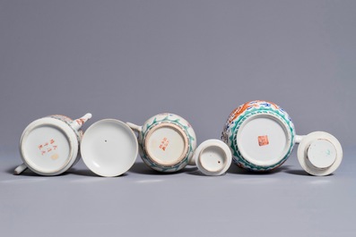 Three Chinese teapots and covers with dragon designs, 19/20th C.
