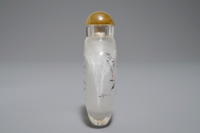A tall Chinese inside-painted glass snuff bottle, 20th C.