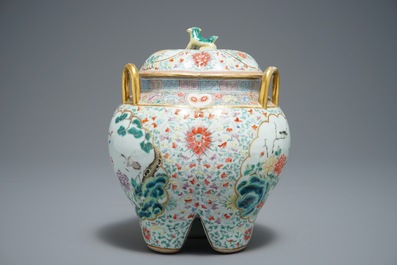 A Chinese famille rose incense burner and cover, mark of Jiangxi Porcelain Company, Republic, 20th C.