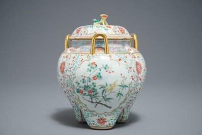 A Chinese famille rose incense burner and cover, mark of Jiangxi Porcelain Company, Republic, 20th C.