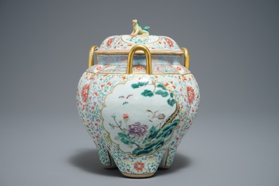 A Chinese famille rose incense burner and cover, mark of Jiangxi Porcelain Company, Republic, 20th C.