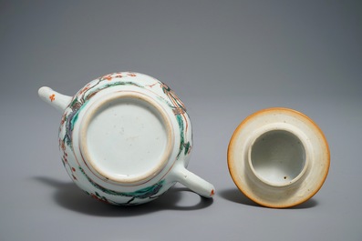 A Chinese famille verte 'Phoenix' teapot and cover, Kangxi