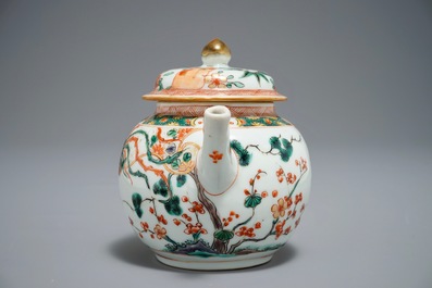A Chinese famille verte 'Phoenix' teapot and cover, Kangxi