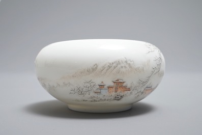 A small Chinese brush washer with a winter landscape, Republic, 20th C.