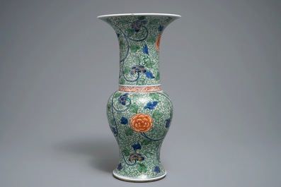 A Chinese famille verte yenyen vase with floral design, Kangxi