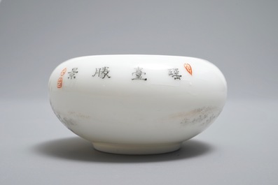 A small Chinese brush washer with a winter landscape, Republic, 20th C.