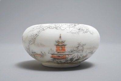 A small Chinese brush washer with a winter landscape, Republic, 20th C.