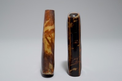 Two Japanese gilt-lacquered tortoise shell and horn spectacle cases, Meiji, 19th C.
