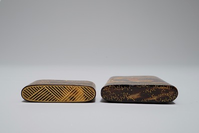 Two Japanese gilt-lacquered tortoise shell and horn spectacle cases, Meiji, 19th C.