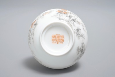 A small Chinese brush washer with a winter landscape, Republic, 20th C.
