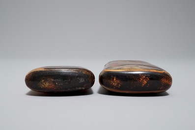 Two Japanese gilt-lacquered tortoise shell and horn spectacle cases, Meiji, 19th C.