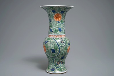 A Chinese famille verte yenyen vase with floral design, Kangxi