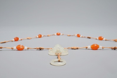 A Chinese jade and carneole necklace, Qing