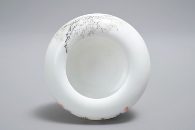 A small Chinese brush washer with a winter landscape, Republic, 20th C.