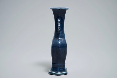 A Chinese monochrome sacrificial blue vase, Qianlong