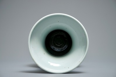 A Chinese blue, white and iron red vase with deer, 19/20th C.
