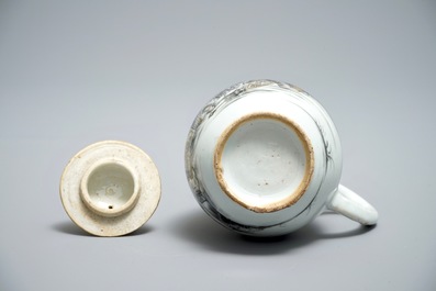 Een Chinese melkkan met deksel met decor van "De Heropstanding", Qianlong