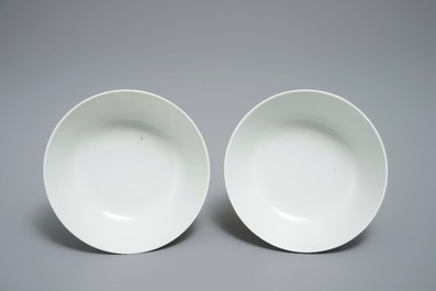 Two Chinese famille rose bowls with warriors, Qianlong mark, 20th C.