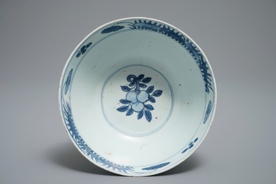A Chinese blue and white lotus scroll bowl, Jiajing