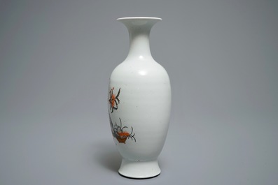 A Chinese iron red and grisaille vase with immortals, Qianlong mark, Republic, 20th C.
