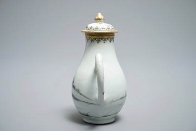Een Chinese melkkan met deksel met decor van "De Heropstanding", Qianlong