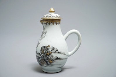 Een Chinese melkkan met deksel met decor van "De Heropstanding", Qianlong
