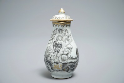 Een Chinese melkkan met deksel met decor van "De Heropstanding", Qianlong