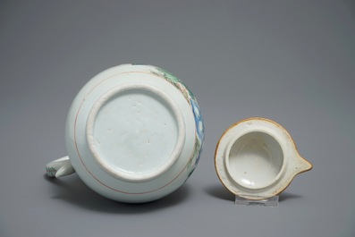 A Chinese famille rose ewer and basin with floral design, Qianlong