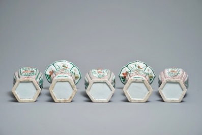 A Chinese famille verte five-piece garniture with floral design , Kangxi