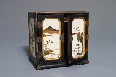 A small Japanese gilt-lacquered and Shibayama ivory cabinet, Meiji, 19th C.