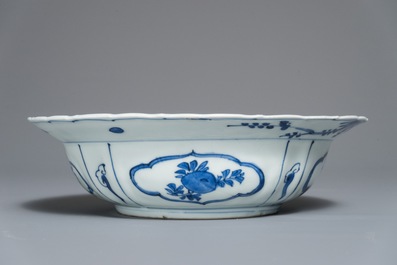 A Chinese blue and white klapmuts bowl with a duck, Wanli
