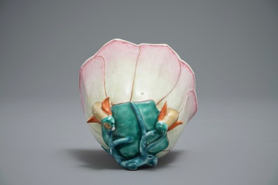 A large Chinese famille rose magnolia-shaped cup on stand, Yongzheng