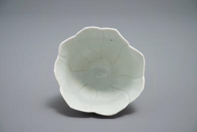 A large Chinese famille rose magnolia-shaped cup on stand, Yongzheng