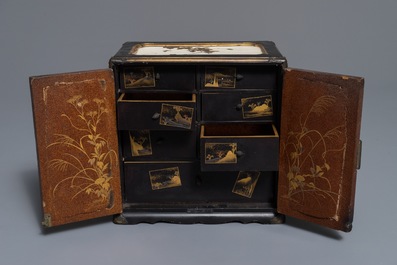 A small Japanese gilt-lacquered and Shibayama ivory cabinet, Meiji, 19th C.