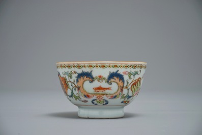 A Chinese famille rose 'Pompadour' cup and saucer, Qianlong, ca. 1745