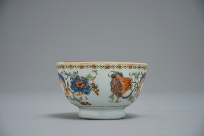 A Chinese famille rose 'Pompadour' cup and saucer, Qianlong, ca. 1745