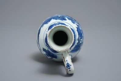 Een Chinese blauwwitte kan met landschapsdecor, Transitie periode