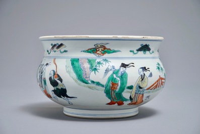 A Chinese doucai censer with figures in a landscape, Chenghua mark, Kangxi