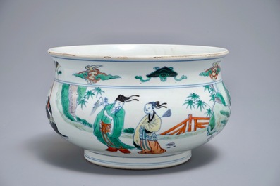 A Chinese doucai censer with figures in a landscape, Chenghua mark, Kangxi