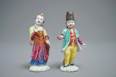 A pair of Chinese famille rose Meissen-style 'Turquerie' figures, Qianlong