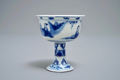Een Chinese blauwwitte kom op voet, Chongzhen