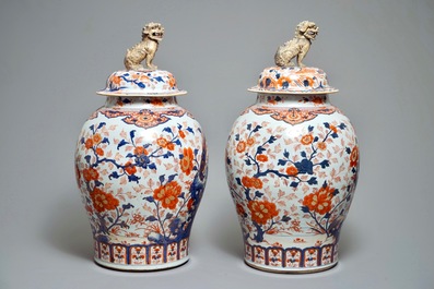 A pair of very large Chinese Imari-style vases and covers with pheasants, Kangxi
