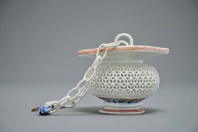 A rare Chinese famille rose reticulated hanging basket, Yongzheng/Qianlong