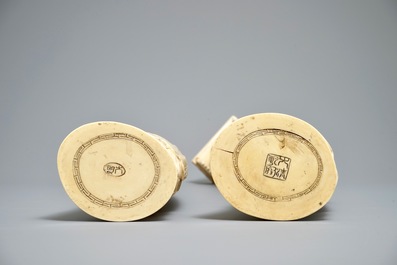 A pair of large Chinese ivory figures of an emperor and his wife, 19th C.