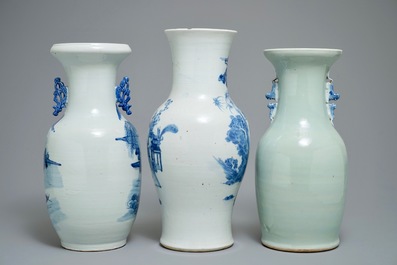 Three Chinese blue and white vases, 19th C.