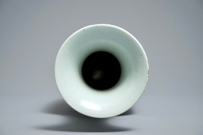 A large Chinese blue and white vase with a lady and calligraphy, 19th C.