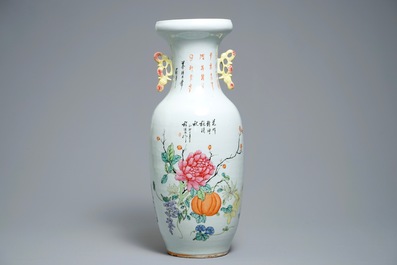 A Chinese famille rose two-sided design vase, 19/20th C.