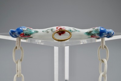 A rare Chinese famille rose reticulated hanging basket, Yongzheng/Qianlong