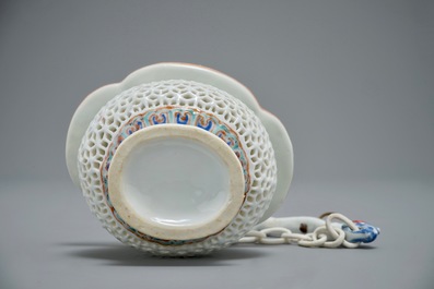 A rare Chinese famille rose reticulated hanging basket, Yongzheng/Qianlong